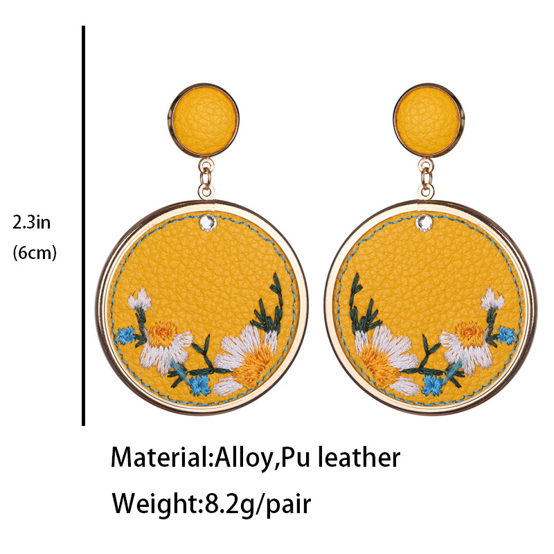 Handmade Multicolor Embroidery Leather Earrings