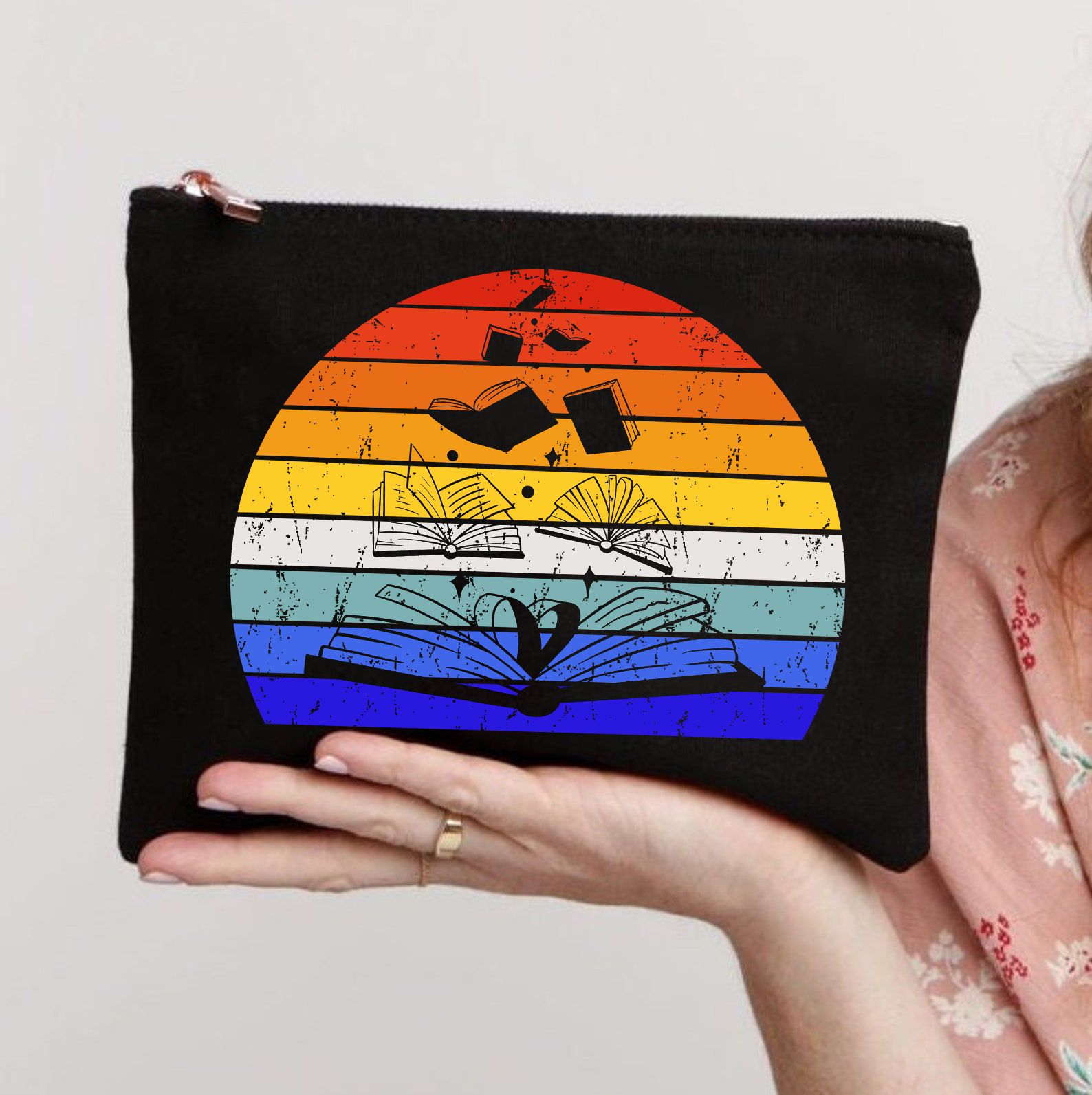 Retro Books Makeup Bag