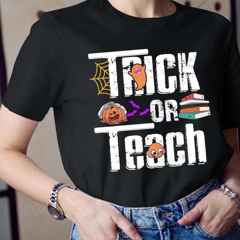 Trick Or Teach Funny Pumpkin Ghost T-Shirt