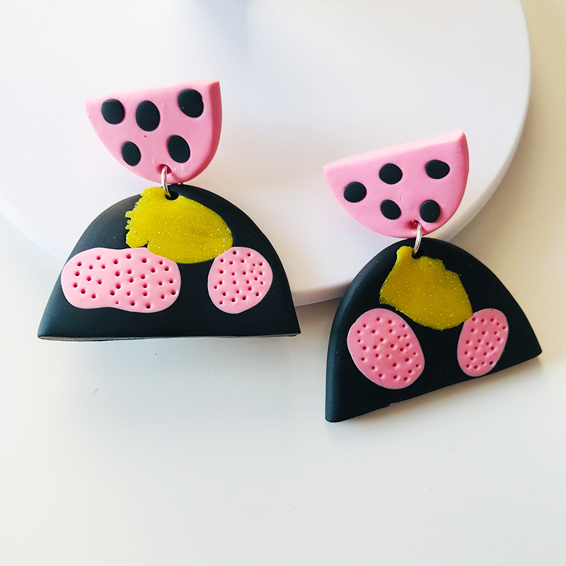 Pink Geometric Figure  Clay Earrings