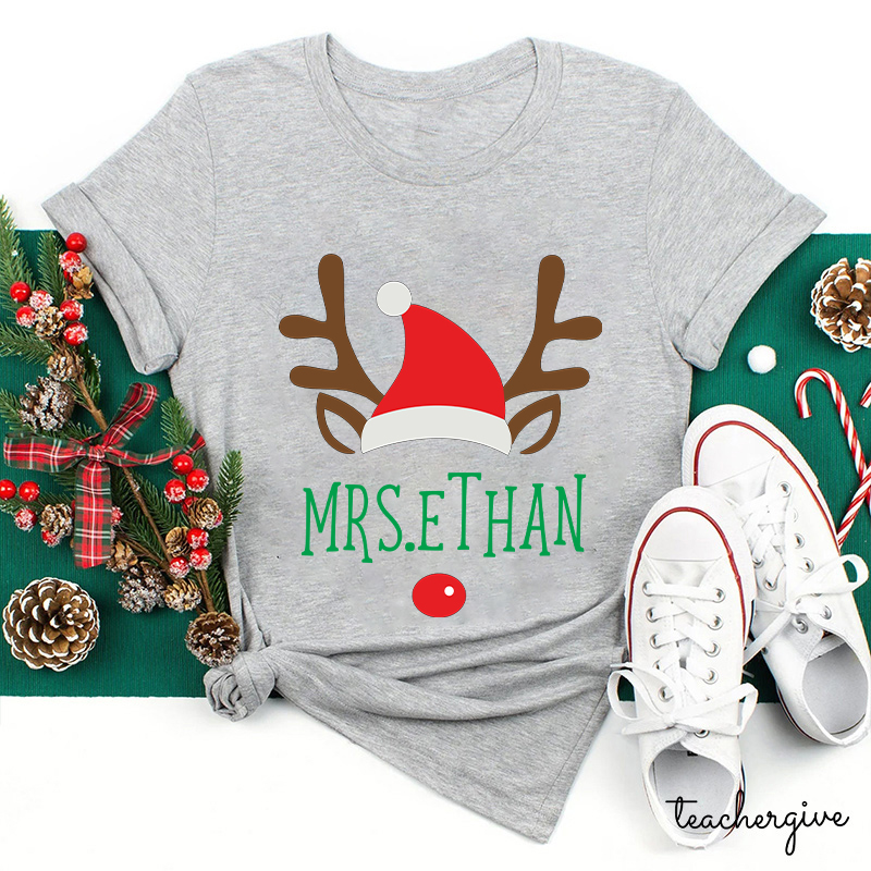 Personalized Christmas Reindeer Teacher T-Shirt