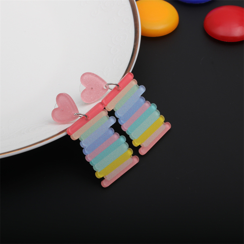 Rainbow Stripe  Earrings with Color of Macaron