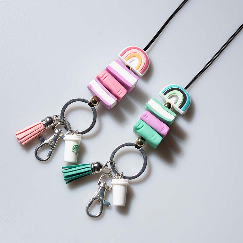 Rainbow Books Coffee Cup Tassel  Lanyard