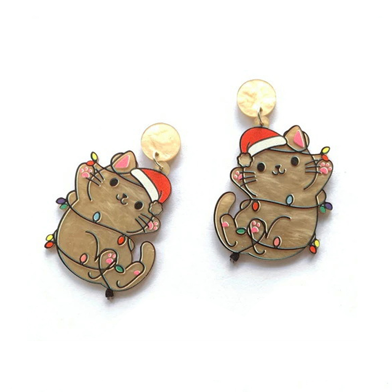 Happy Christmas Cat Teacher Acrylic Earrings