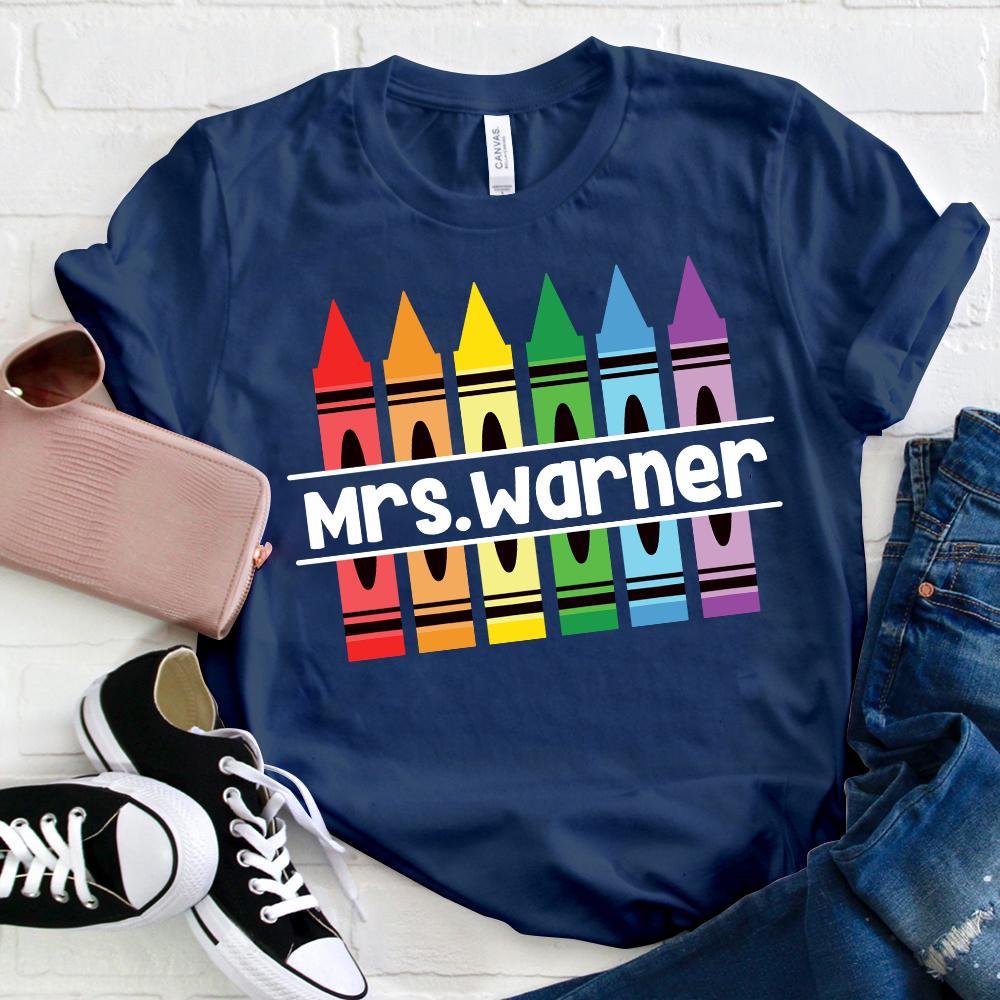 Personalized Pencil Crayon Teacher Name T-Shirt