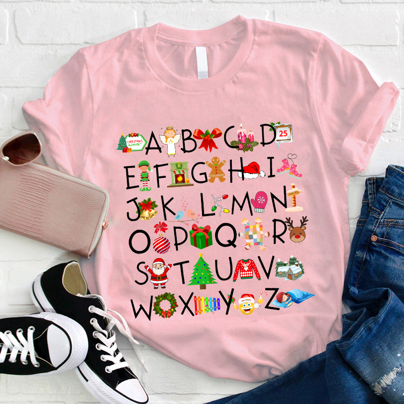 Christmas Elements Alphabet Teacher T-Shirt