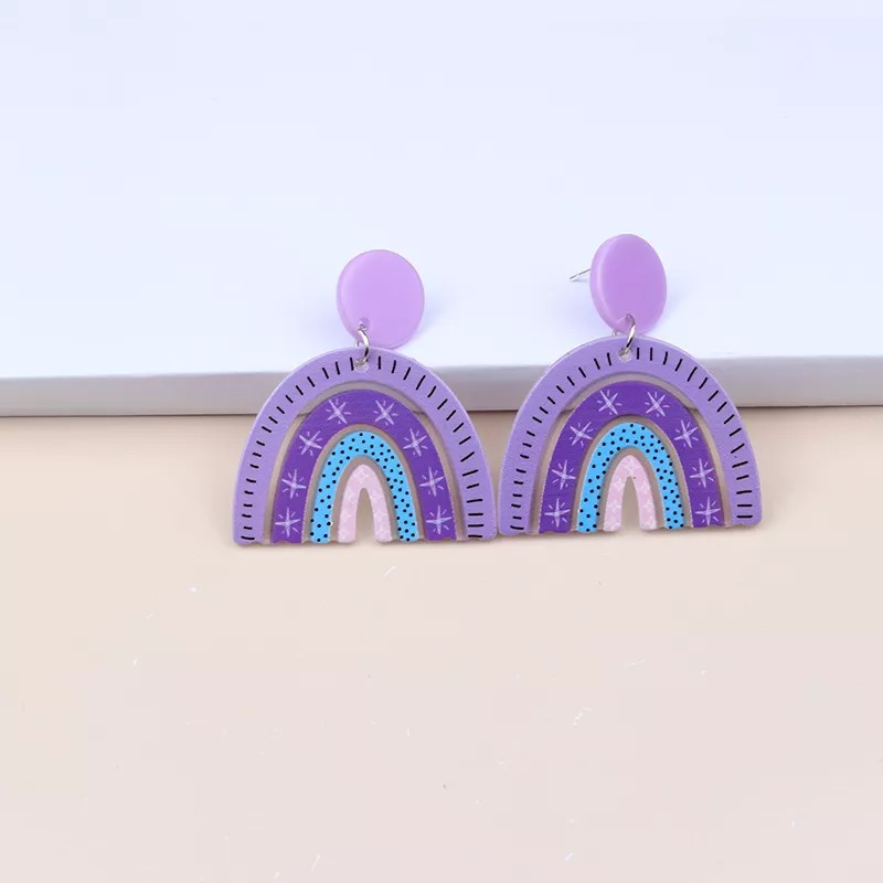 A Multi-colored U-shaped Rainbow Bar Earrings