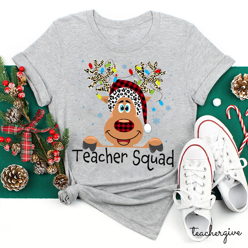 Merry Reindeer Teacher Squad Teacher T-Shirt