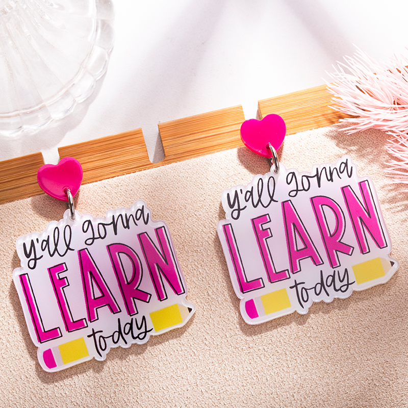 Pencil Heart Learn Acrylic  Earrings