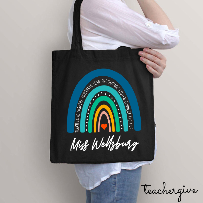 Personalized Teach Love Inspire Motivate Lead Encourage Listen Connect Include Teacher Tote Bag
