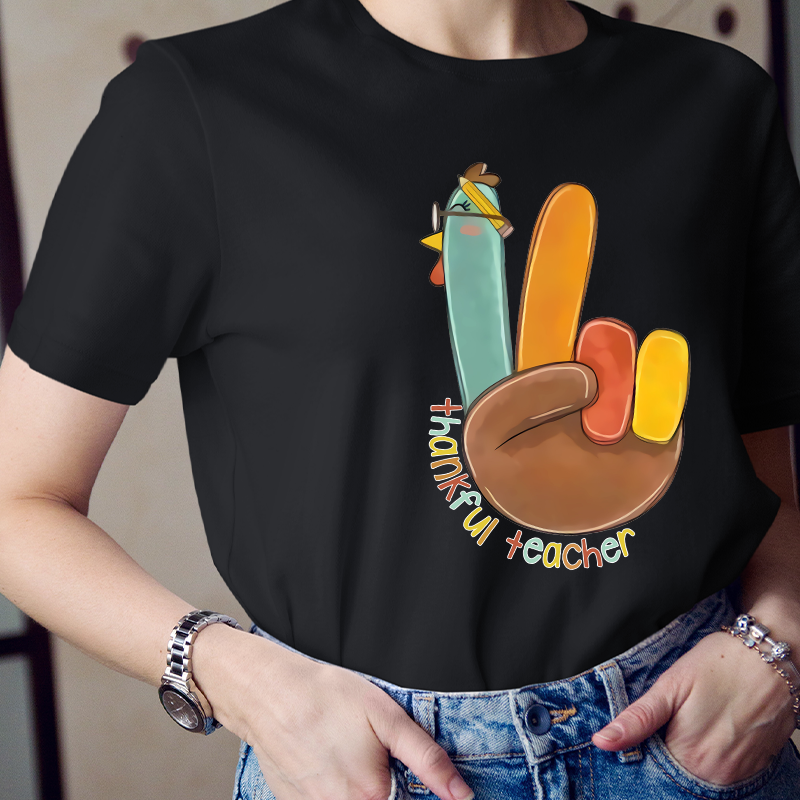 Funny Turkey Thankful Teacher T-Shirt