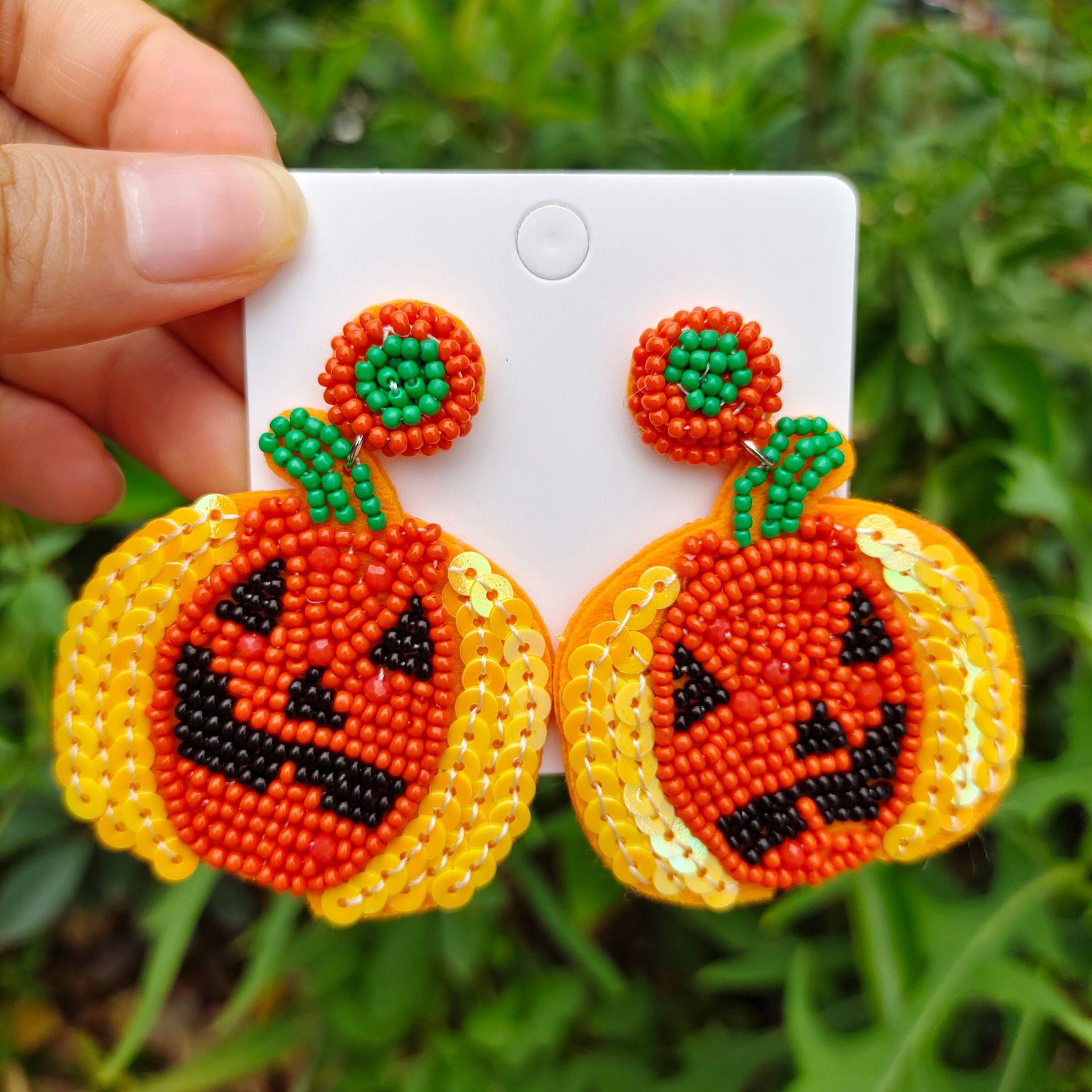 Halloween Funny Pumpkins Beaded Earrings