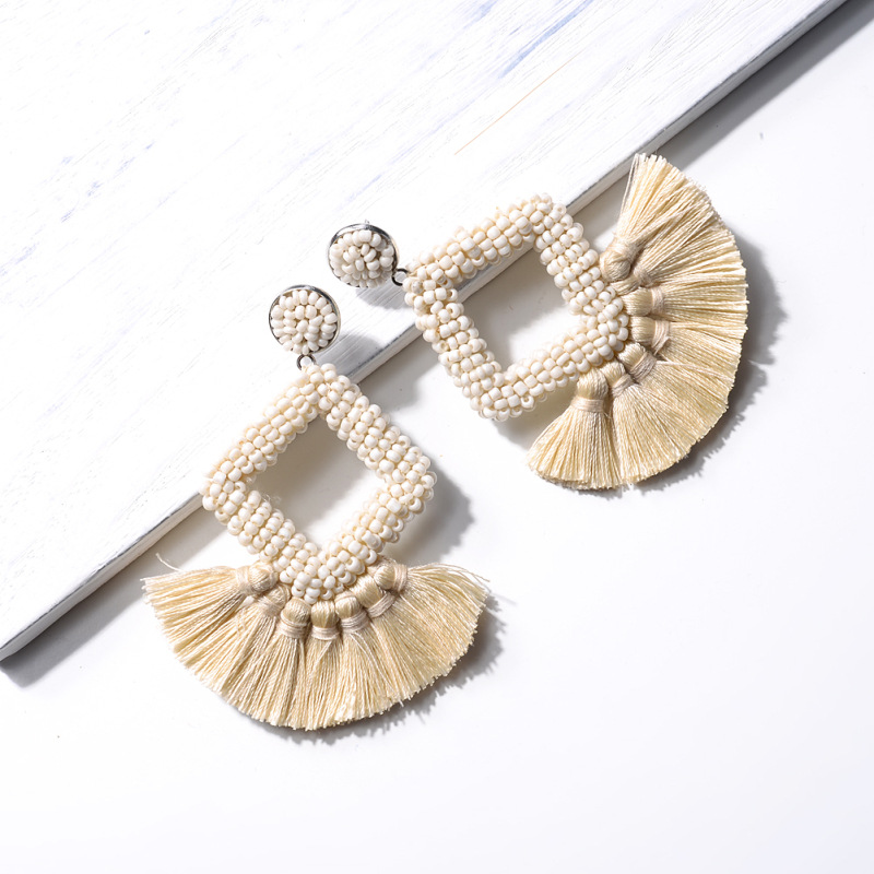Beige Braided Bead Earrings