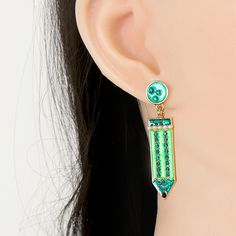 Green Pencil Earrings