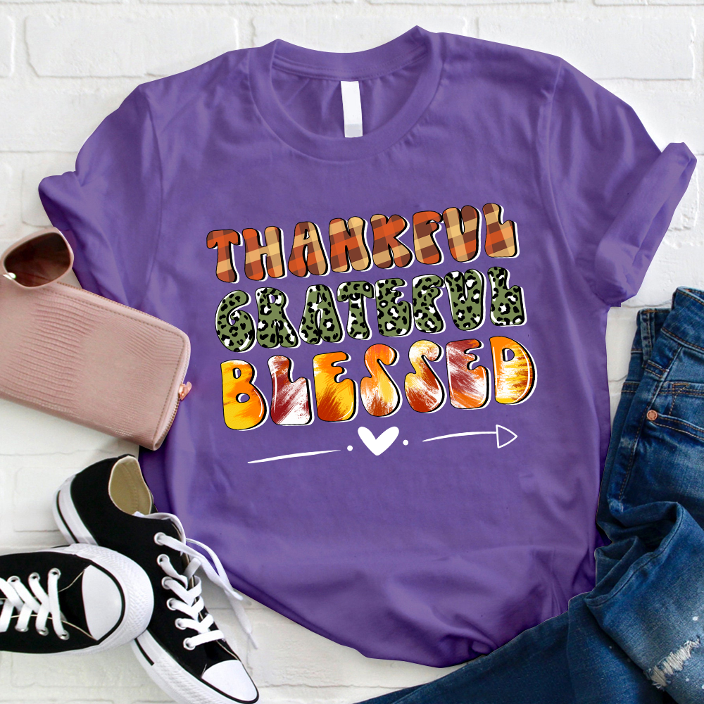 Thankful Grateful And Blessed Plaid Elements T-Shirt