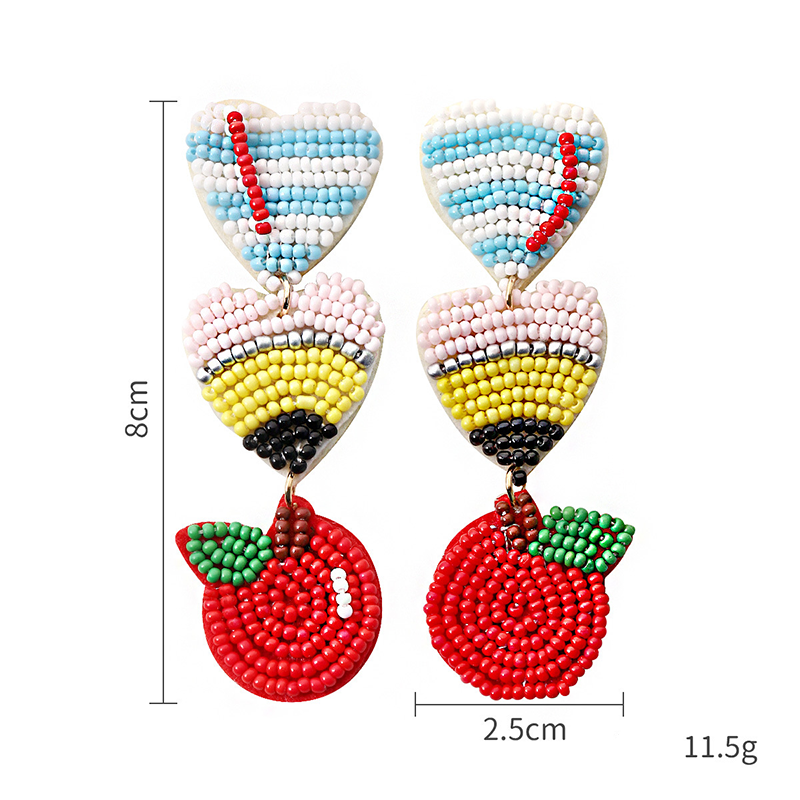 Heart Apple Teacher Beaded Earrings