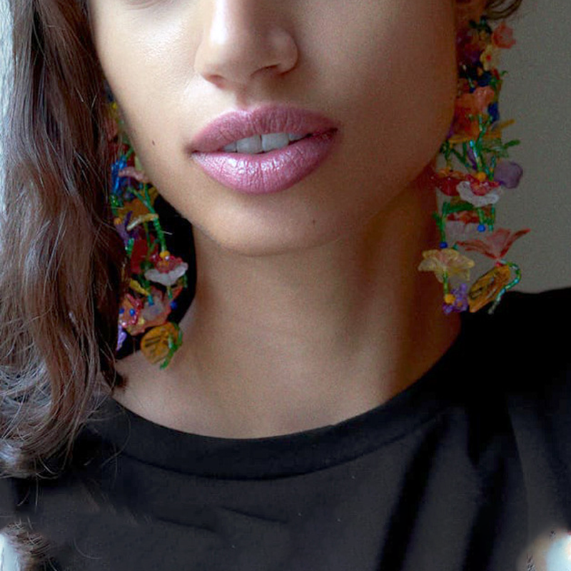 Flower Tassel Design Acrylic Earrings