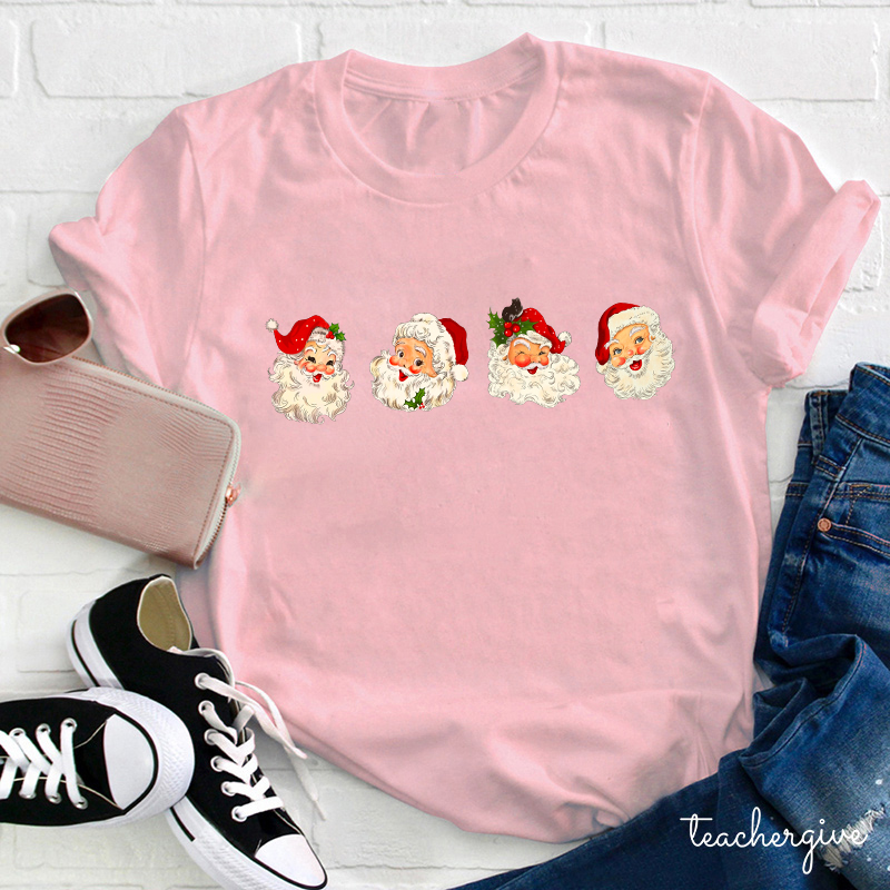 Santa Claus Happy Faces Teacher T-Shirt