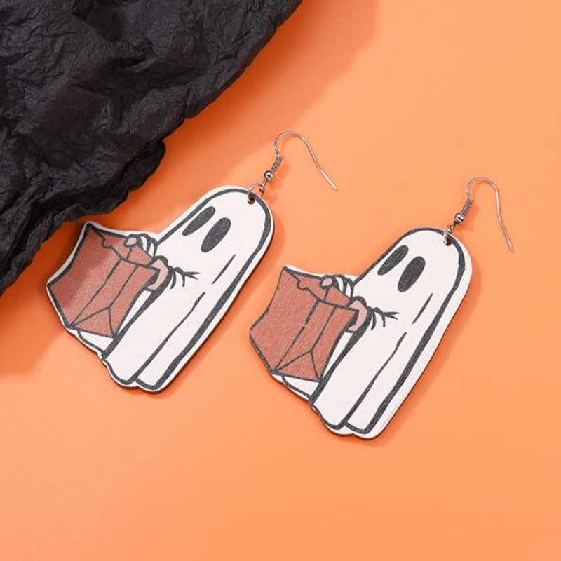 Ghosts Holding Bags Wooden Earrings
