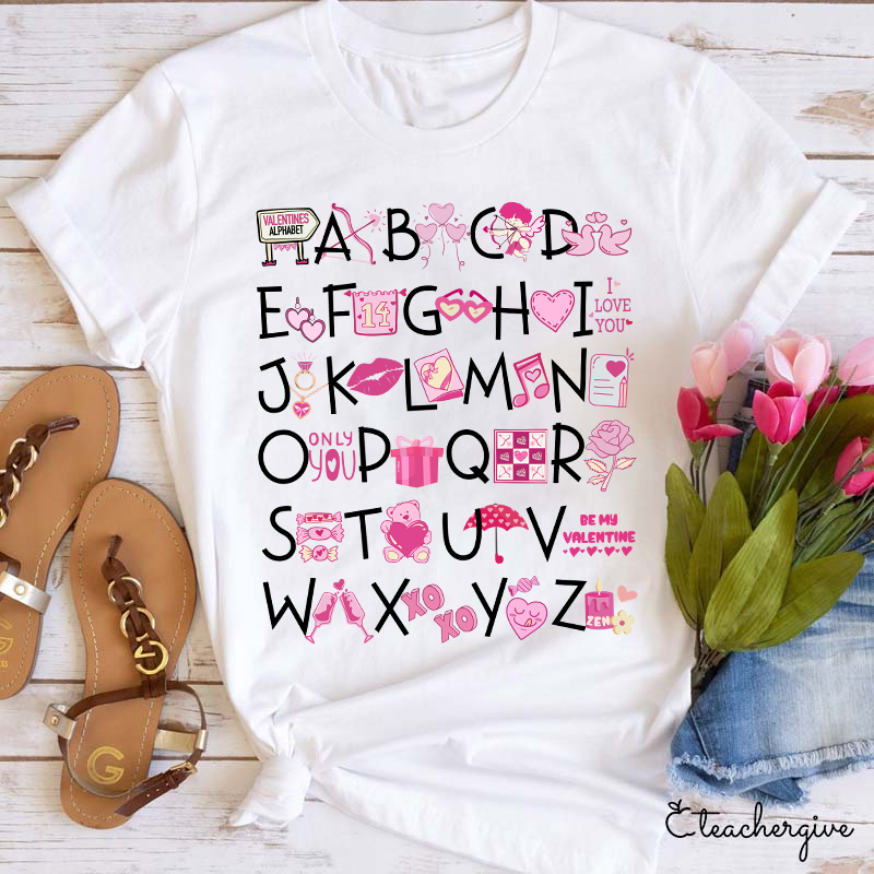 Valentine Vibes Alphabet Teacher T-Shirt