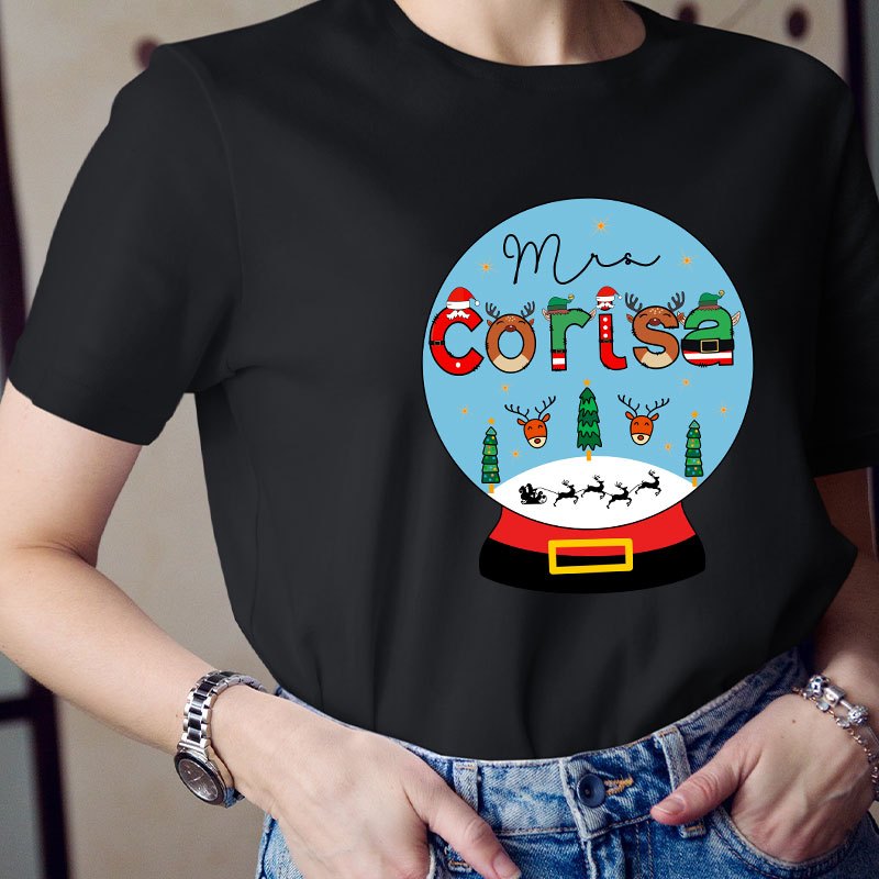 Personalized Merry Christmas Snow Scene Teacher T-Shirt