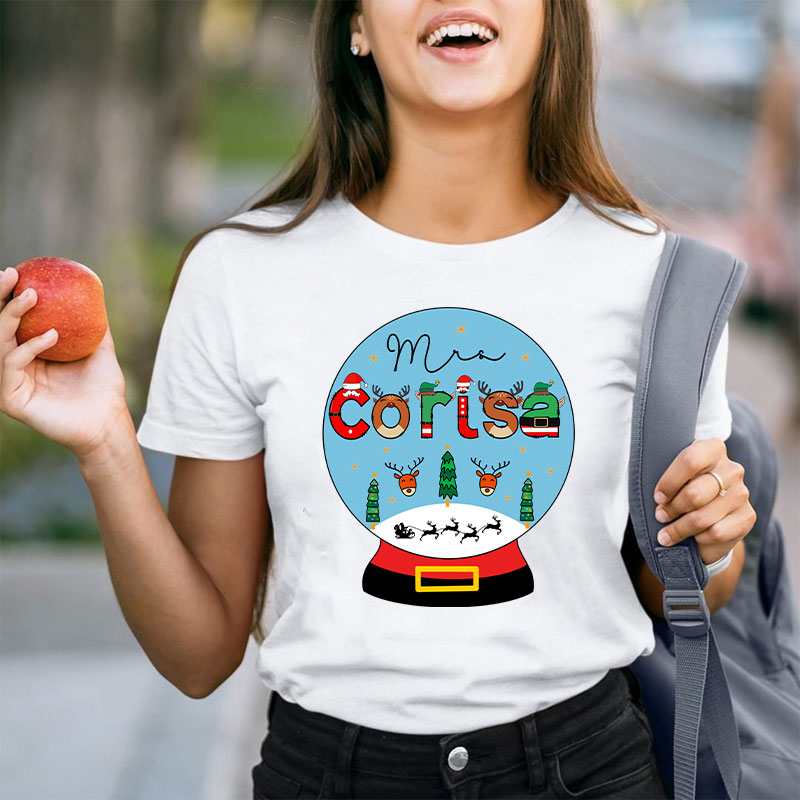Personalized Merry Christmas Snow Scene Teacher T-Shirt