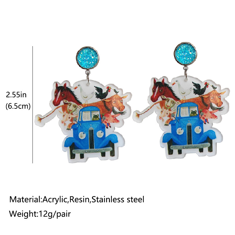 Animals In A Car Acrylic Earrings