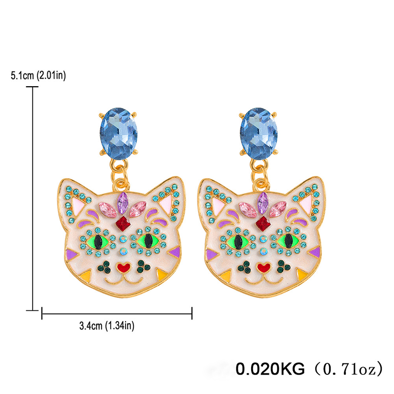 Multicolor Rhinestone Shining Cats Metal Earrings