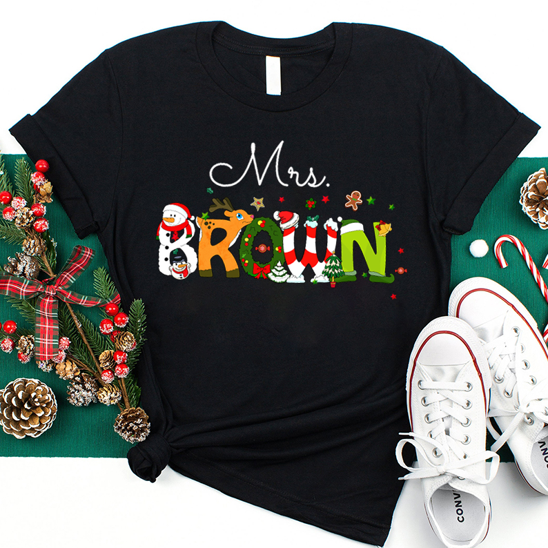 Personalized Christmas Style Teacher T-Shirt