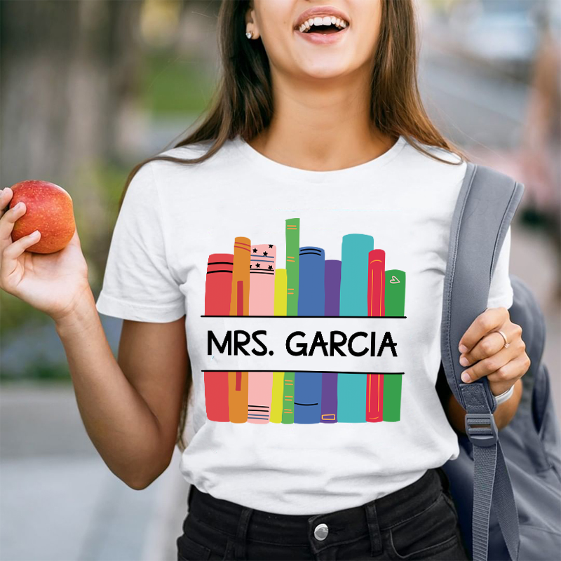 Personalized Name And Book Shelf Teacher T-Shirt