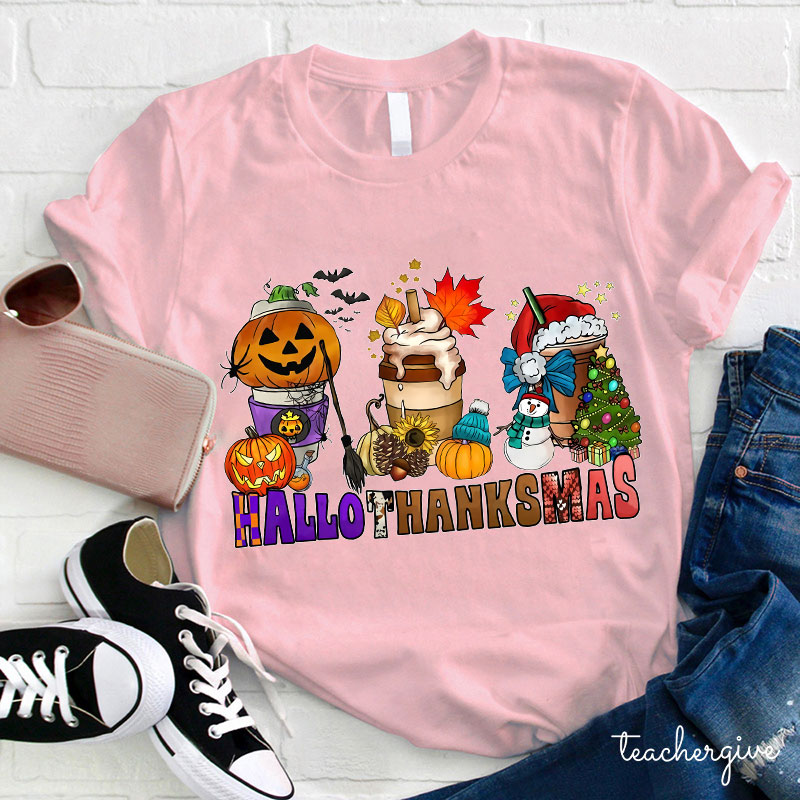 Hallothanksmas Pumpkin Spice Latte Teacher T-Shirt