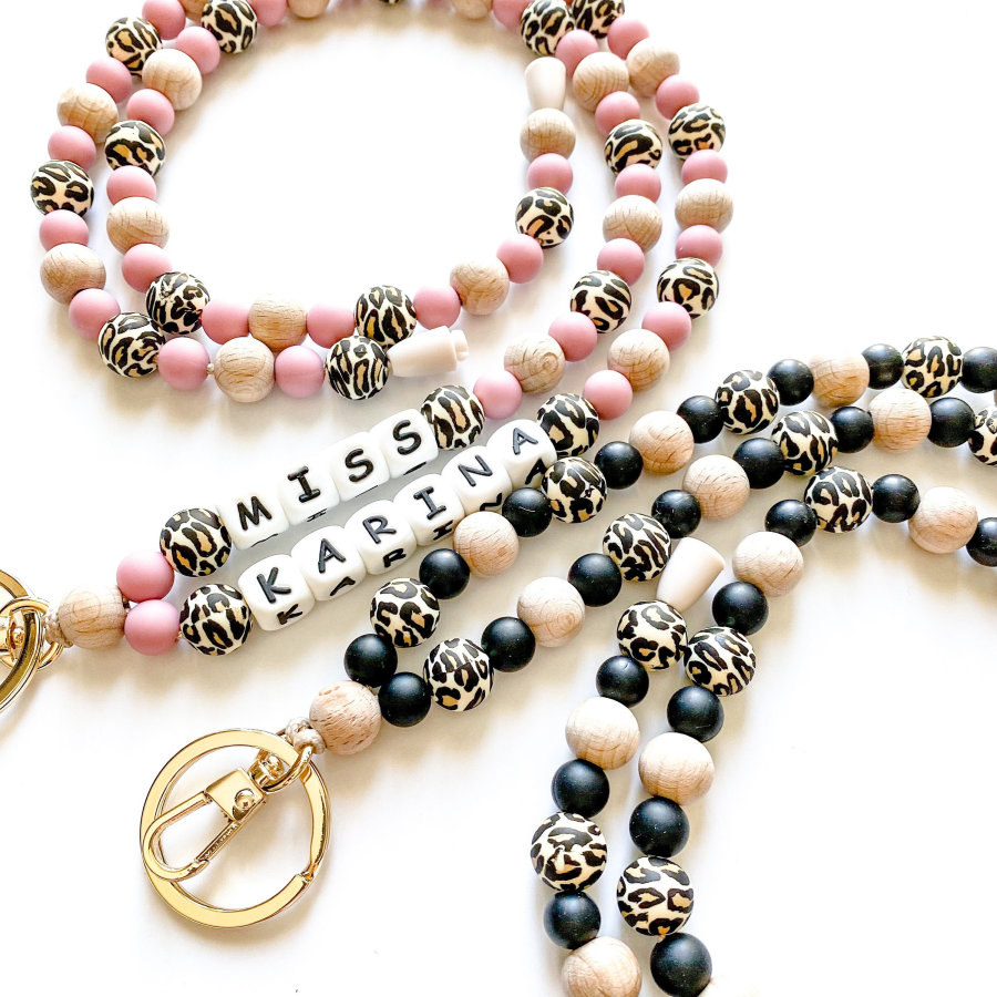 Personalized Leopard Bead Teacher Lanyard