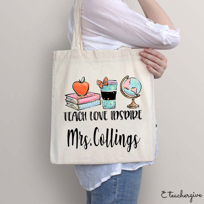 Personalized Teach Love Inspire Teacher Tote Bag