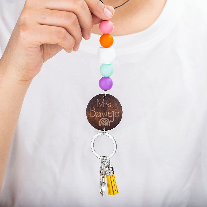 Personalized Beaded Teacher Purple Lanyard