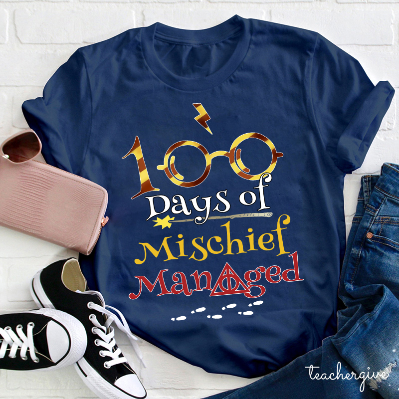 100 Days Of Mischief Managed Magic Style Teacher T-Shirt