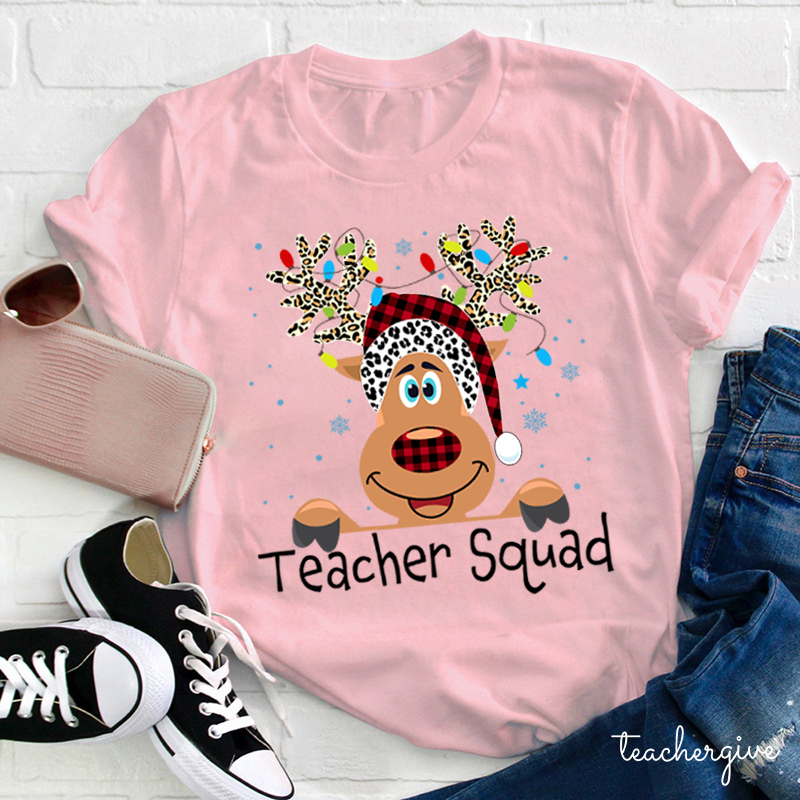 Merry Reindeer Teacher Squad Teacher T-Shirt