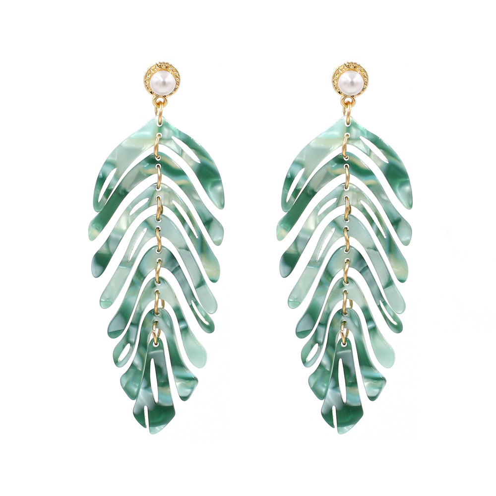 Pearl  Leaves  Acrylic  Earrings