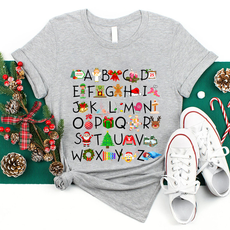 Christmas Elements Alphabet Teacher T-Shirt