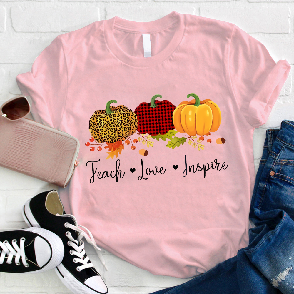 Teach Love Inspire Pumpkin Filbert Teacher T-Shirt