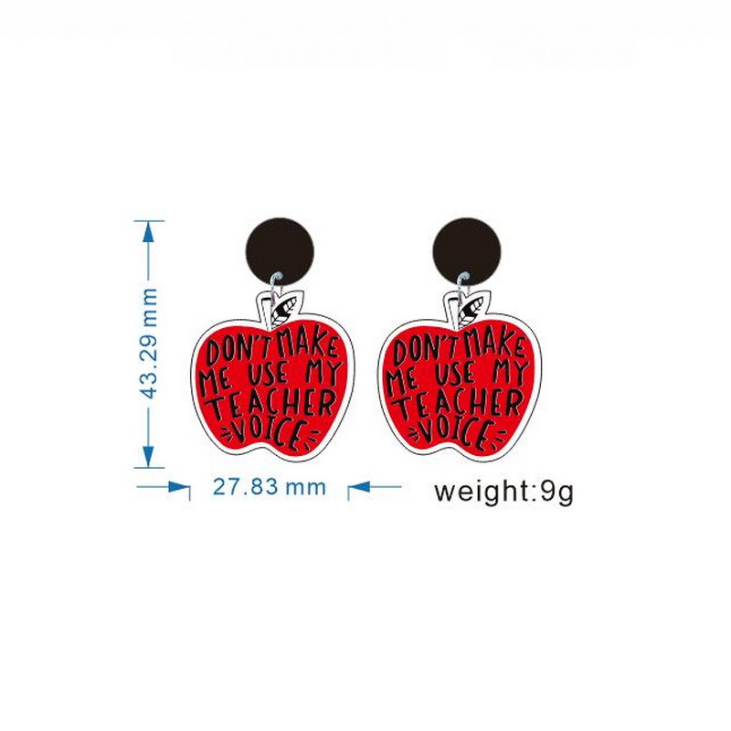 Red Apple Black Text Earrings