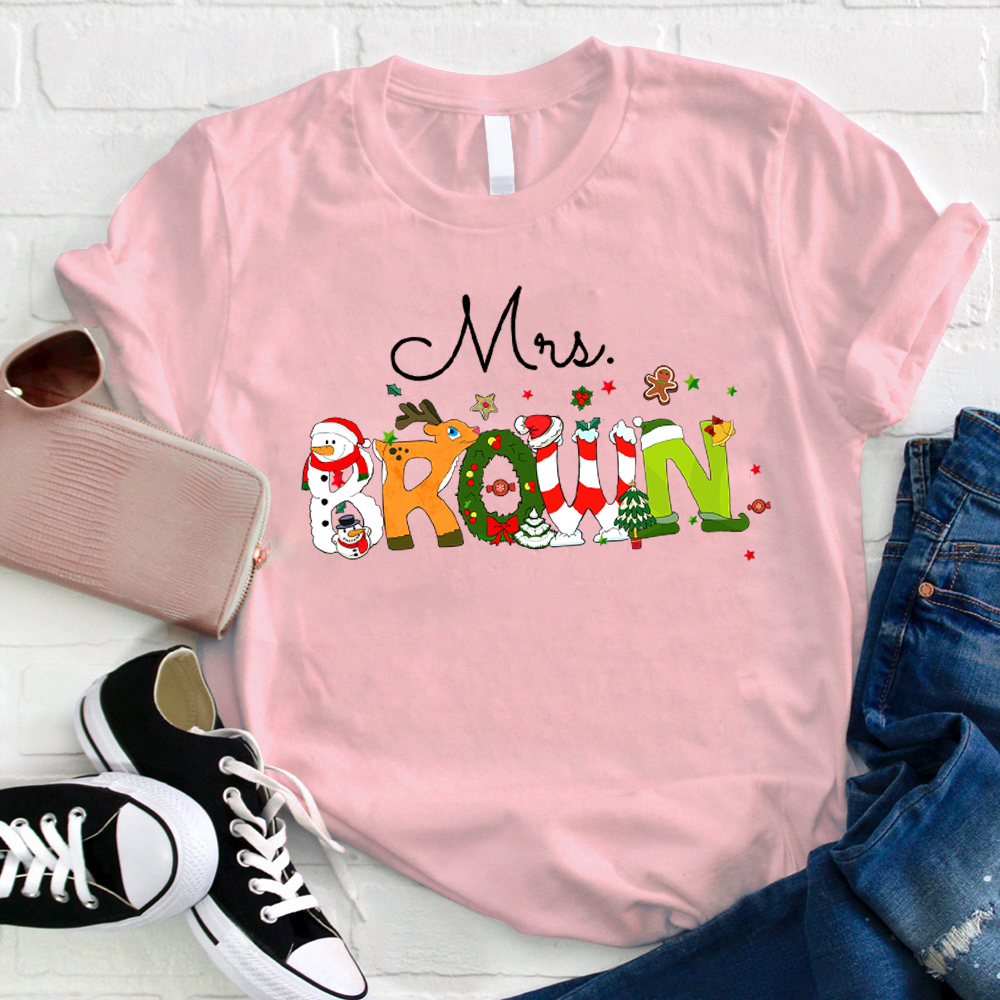 Personalized Christmas Style Teacher T-Shirt