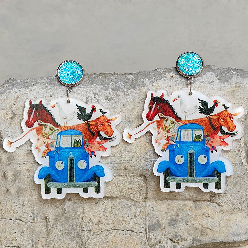 Animals In A  Car Acrylic  Earrings