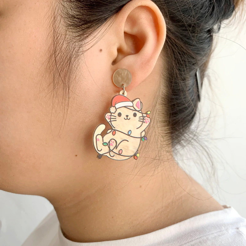Happy Christmas Cat Teacher Acrylic Earrings