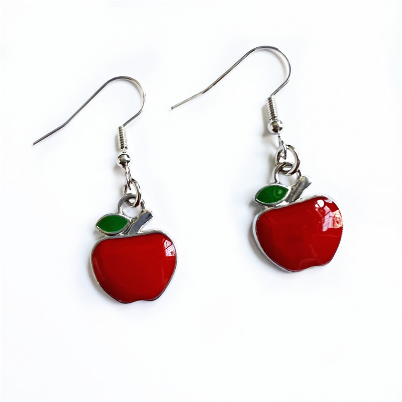Small Red Apple Metal Earrings
