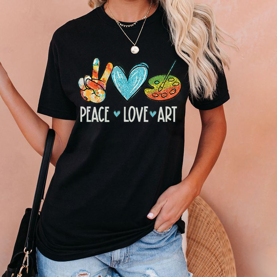 Peace Love Art Painting Palette Teacher T-Shirt