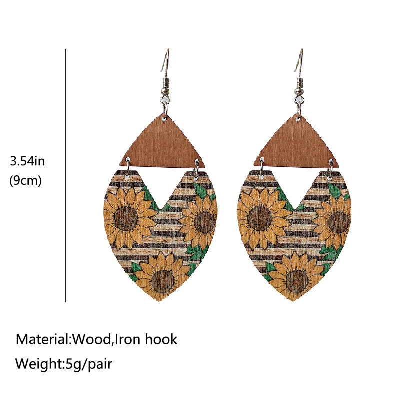Sunflower Raindrops  Wooden Earrings