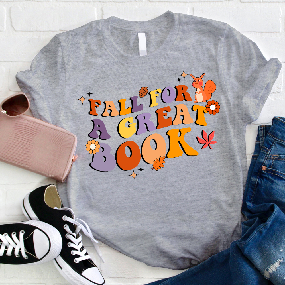 Fall For A Great Book Fallen Leaves Teacher T-Shirt