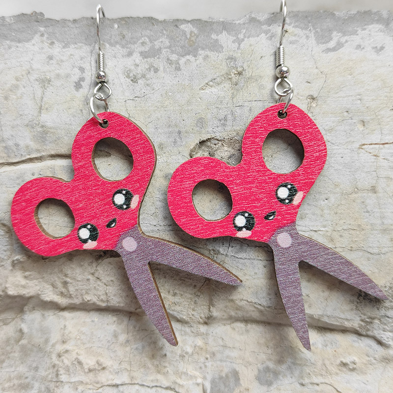 Little Red Scissors Teacher  Wooden Earrings