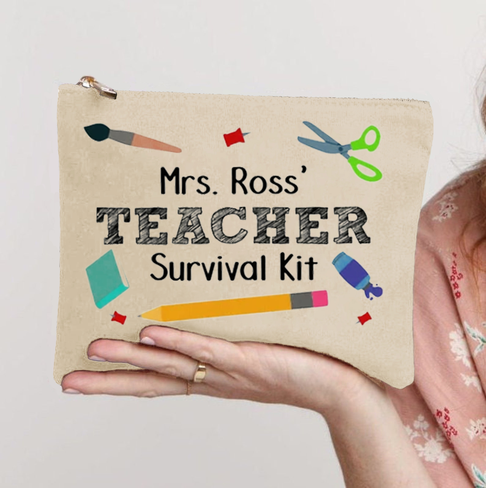 Personalized Teacher Survival Kit Makeup Bag