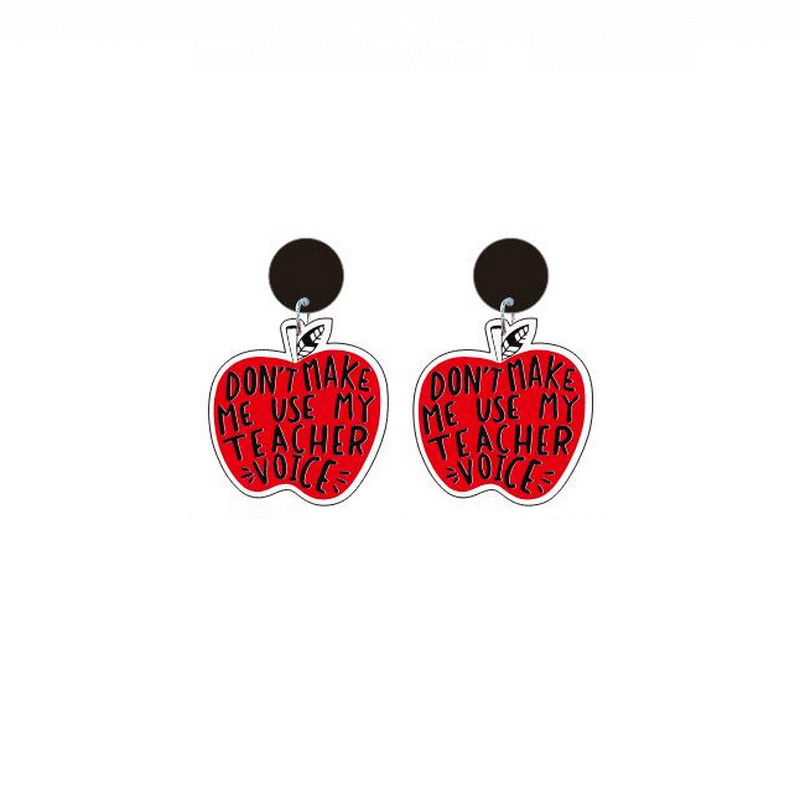 Red Apple Black Text Earrings